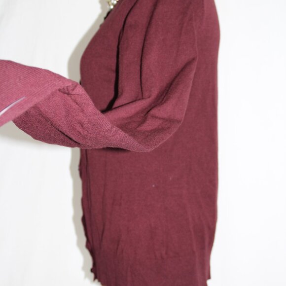 Ann Taylor Maroon Gemstone Beaded Neck Cardigan Sweater Size M Holiday Button Up - Picture 5 of 9